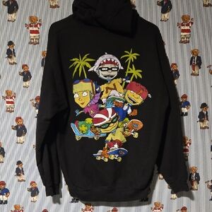 Rocket Power Nickelodion Black Skate Cartoon Graphic Hoodie Medium